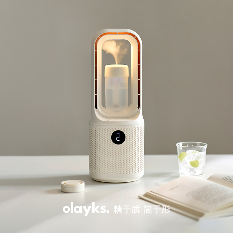 olayks立时无叶风扇家用桌面小型台式卧室轻音摇头电风扇香薰加湿