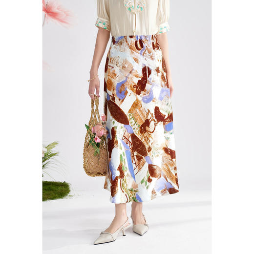 米思阳2026春季新款别致复古印花半身裙高腰修身原创一步裙女1075 商品图3