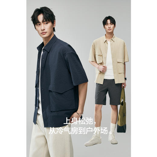 棉仓363804004-宽松落肩轻量泡泡纱户外风短袖衬衫 商品图2