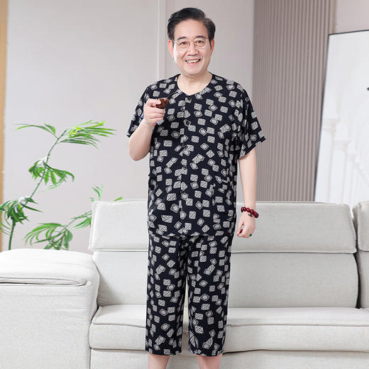 【夏季老年人棉绸睡衣】男士套装开衫薄款 中老年短袖爷爷家居服可外穿  商品图7