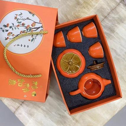 柿柿如意一壶4杯1柿子罐陶瓷茶具精美礼品工艺陶瓷柿子性价比高 商品图3