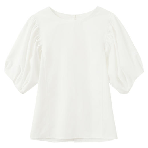 三彩2025夏季新款泡泡袖圆领白衬衫上衣宽松衬衣小衫简约S 商品图4