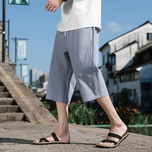 红览 新中式邹棉裤子夏季男士七分裤休闲裤K918 商品图7