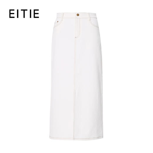 EITIE爱特爱简约白色显瘦高腰开叉a字牛仔半身裙夏季新款8206916 商品图7