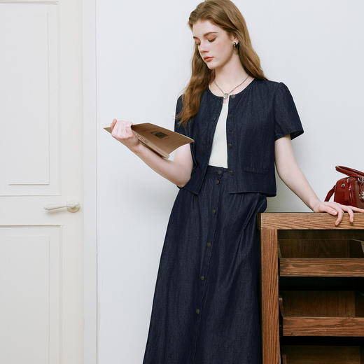 【商场同款】诗凡黎醋酸牛仔短外套25夏新款法式小上衣3G4210111 商品图0