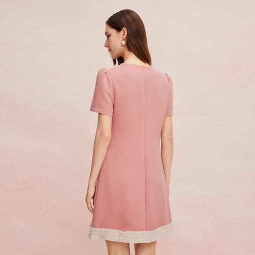 QF8A4斯尔丽2025夏季新款镶钻撞色压褶边显瘦连衣裙 商品图1