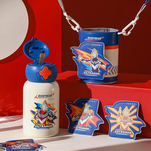 BEDDYBEAR杯具熊 星辰双饮儿童卡通图案保温杯带吸管水杯316钢大容量背带保温壶600ML 商品图10