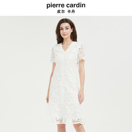 皮尔卡丹女装高级感圆领修身短袖连衣裙 商品图0