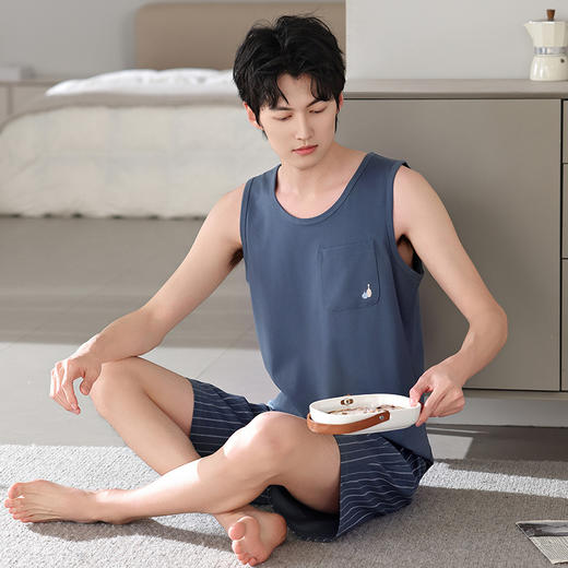 雀说 男士睡衣夏季莫代尔薄款无袖背心家居服 商品图7