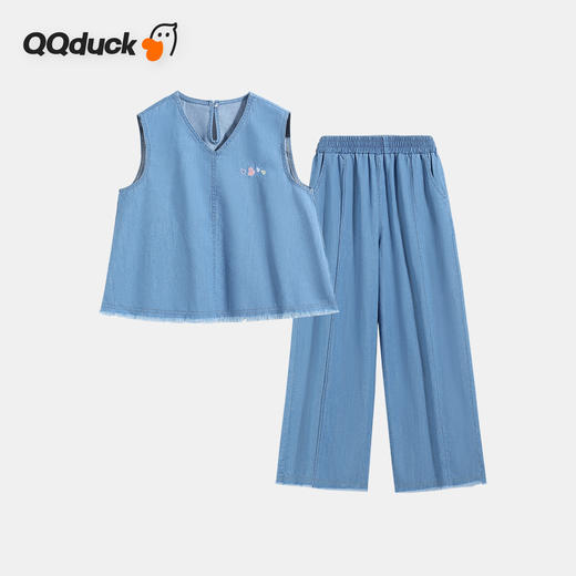 【两件套 100%莱赛尔】【120-165】【可可鸭】女童牛仔背心长裤套装 商品图1