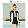 sisia2024新款泳衣女黑白撞色长袖防晒显瘦遮肚温泉连体裙式泳衣SWSA24-01A 商品缩略图0