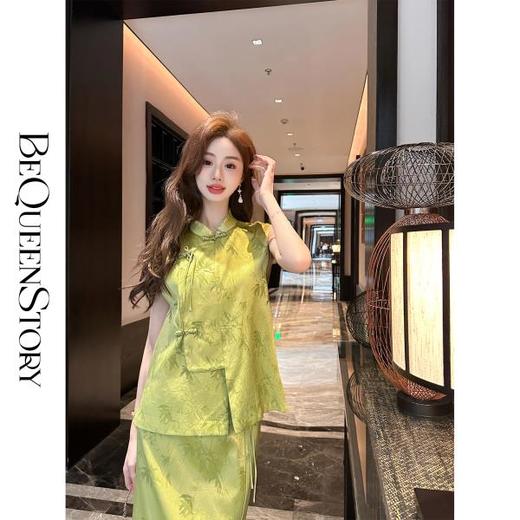 【大货，不退不换】  【青丝竹隐】新中式提花显瘦无袖马甲上衣&半裙夏季 商品图3