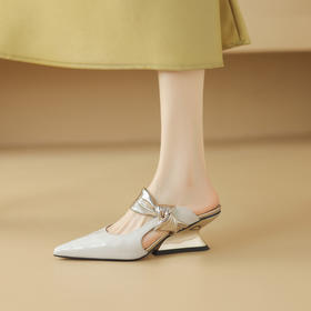 【预售5天】真皮包头半拖鞋女夏外穿新款一字带粗跟穆勒鞋女国风尖头凉拖NDXC&7089