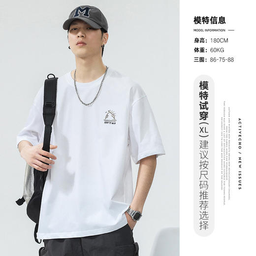 红览 男装夏季新款街头潮流印花圆领T恤男短袖5ZF-XZ6220 商品图9