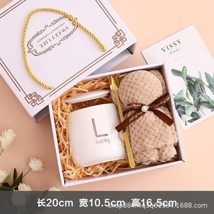陶瓷马克杯礼盒装北欧风小熊毛巾杯陶瓷杯婚礼伴手礼套装活动礼品 商品图1
