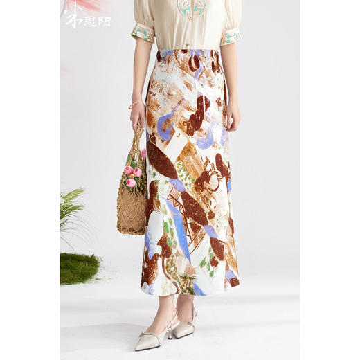米思阳2026春季新款别致复古印花半身裙高腰修身原创一步裙女1075 商品图0