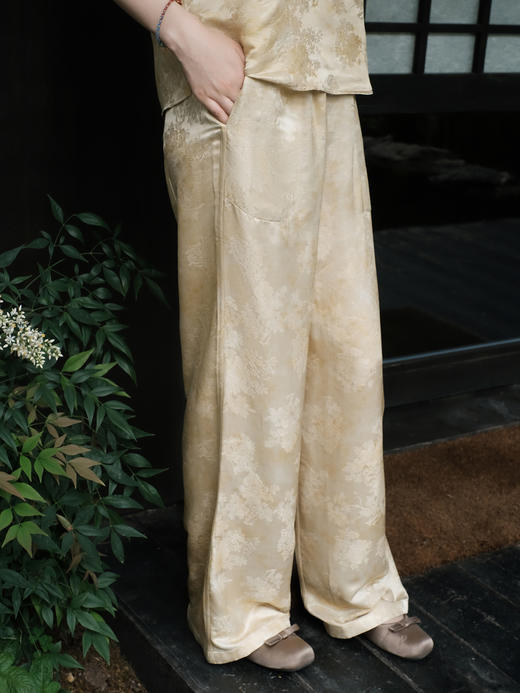 盛唐婧| 新中式真丝炒色直筒裤-黄色 商品图1