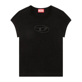 DIESEL 2025春夏新品 女士镂空大LOGO修身短袖T恤 黑色 A062680AFAA9XXA