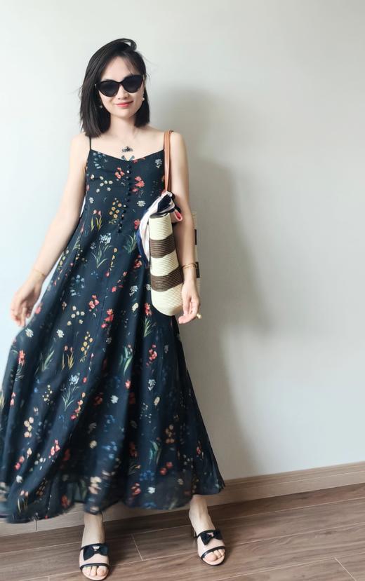 品牌花色花园天丝吊带裙显瘦小A字连衣裙 商品图2