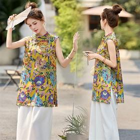 新中式国风无袖马甲，提花盘扣唐装汉服背心坎肩上衣HR-LMYS8835