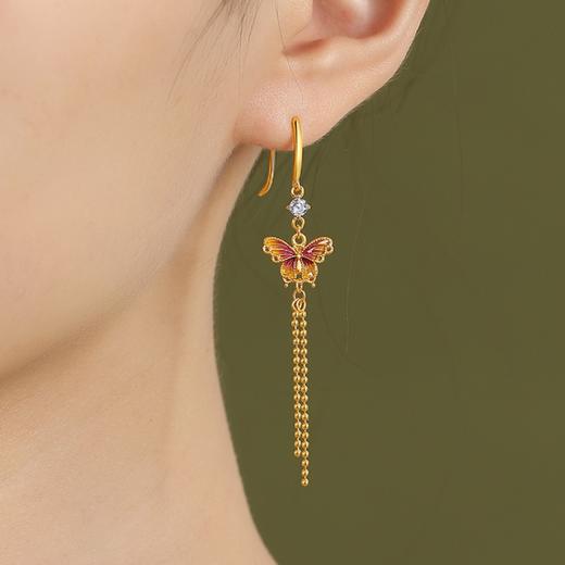 Winy925银橘蝶流苏珐琅耳饰配证书送女友闺蜜节日礼物 商品图3