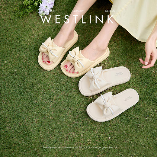 西遇法式小凉拖鞋女夏外穿新款配裙蝴蝶结凉鞋软底平底一字拖D0956709 商品图0