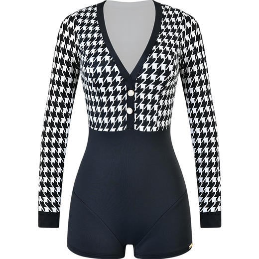 sisia2024新款泳衣女仙女范长袖防晒显瘦千鸟格绝美温泉连体泳衣SWS24-09A 商品图7