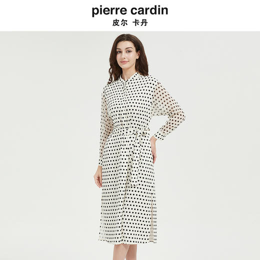 皮尔卡丹女装修身高级感波点系带连衣裙 商品图1