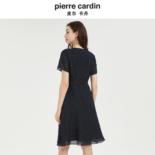 皮尔卡丹女法式V领通勤收腰短袖连衣裙 商品图2