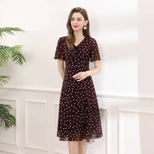 「高货deo」全新升级【铂金会员358/天猫479/差价121】(14613)洛诗琳法式雪纺连衣裙2025夏季新款V领收腰A摆波点连衣裙 商品图1