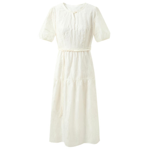 【莱赛尔】三彩2025夏季新款绣花连衣裙长裙A字裙灯笼袖圆领M 商品图4