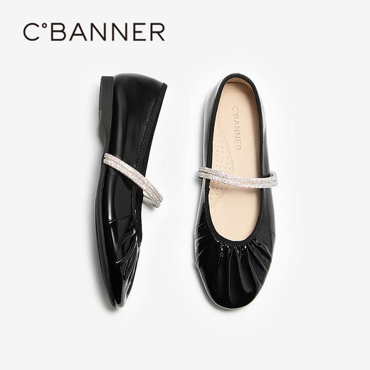 千百度褶皱钻带玛丽珍鞋女平底休闲单鞋不累脚晚晚鞋A25452572 商品图4