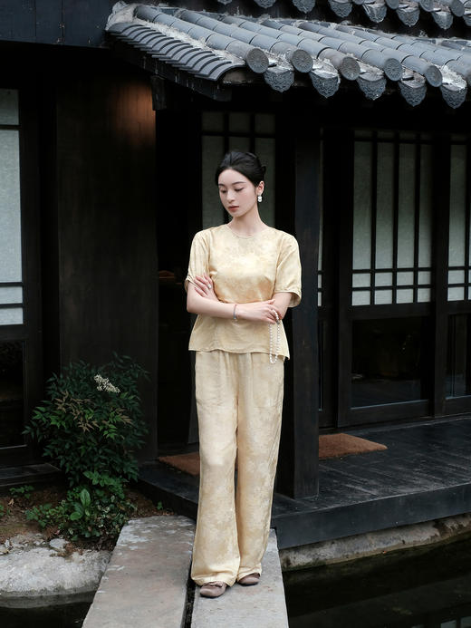 盛唐婧| 新中式真丝炒色直筒裤-黄色 商品图3