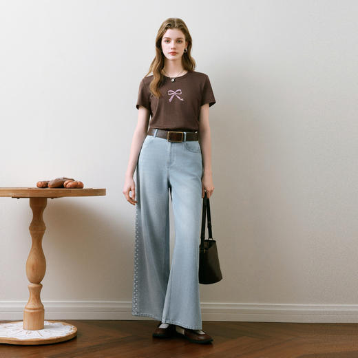 【商场同款】诗凡黎圆领蝴蝶结印花短袖2025夏新款T恤3G4300382 商品图1