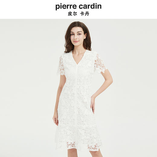 皮尔卡丹女装高级感圆领修身短袖连衣裙 商品图1
