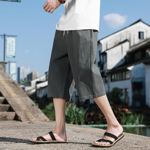 红览 新中式邹棉裤子夏季男士七分裤休闲裤K918 商品图9