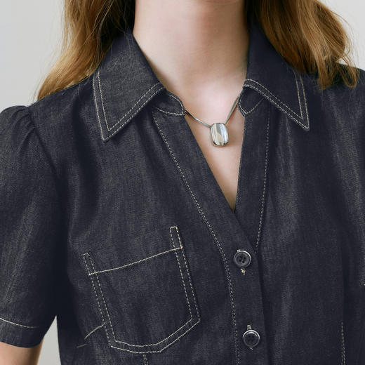 【商场同款】诗凡黎深藏青牛仔连衣裙25夏新款气质短裙3G4290201 商品图3