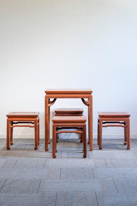 红桥红  家具严选  缅甸花梨(大果紫檀）  【60 马蹄腿霸王枨 小方桌 四件套】 商品图0