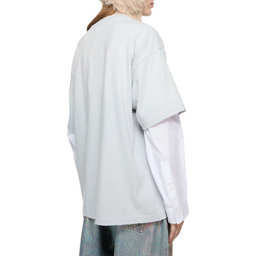 Acne Studios 2025春夏新品 男女同款宽松徽标印花做旧假两件长袖T恤 浅灰色 CL0322 商品图2