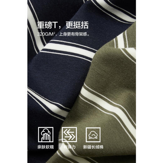 棉仓363801026-重磅美式宽条纹宽松落肩短袖T恤 商品图2