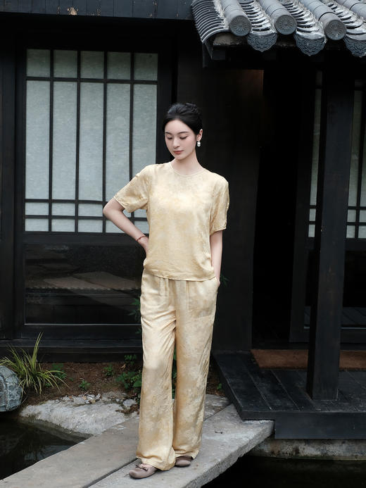 盛唐婧| 新中式真丝炒色直筒裤-黄色 商品图5