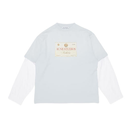 Acne Studios 2025春夏新品 男女同款宽松徽标印花做旧假两件长袖T恤 浅灰色 CL0322 商品图1