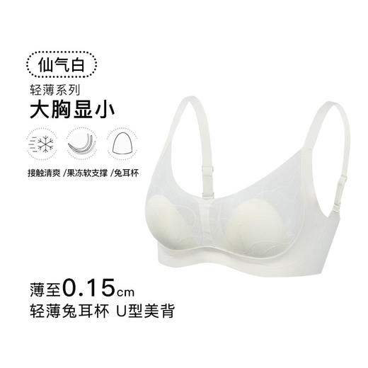 官网589！蕾丝兔耳杯软支撑文胸  侧收薄款大胸显小文胸无钢圈美背胸罩内衣女 商品图7