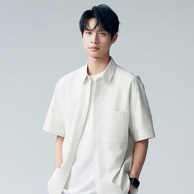棉仓353804004-微宽松麻肌理翻领短袖衬衫