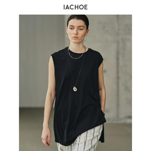 棉仓3631503008-IACHOE斜下摆中长款背心 商品图0