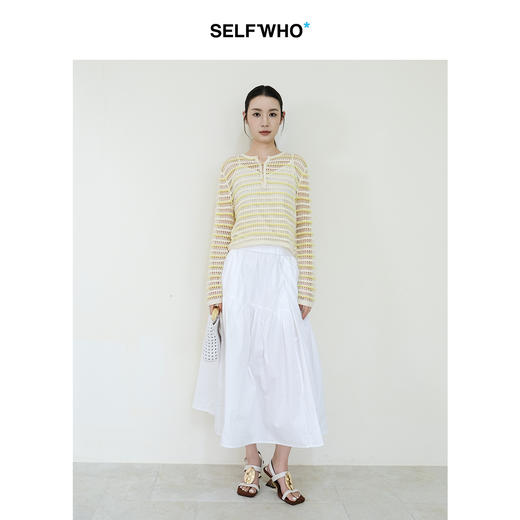 SELFWHO纯棉白色不规则半身裙女2025夏新款宽松口袋设计半裙 商品图2
