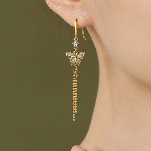 Winy925银橘蝶流苏珐琅耳饰配证书送女友闺蜜节日礼物 商品图4