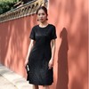 SZ2S50_漆黑_连衣裙_四季_圆领短袖斜排扣提花收腰通勤百搭_高级女装_BERNIEELEN 伯妮斯茵 商品缩略图0