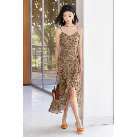 剩S/M/L/XL 【印花吊带裙】时尚度假风荷叶大摆连衣裙1105 商品图1