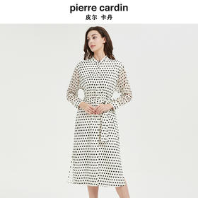 皮尔卡丹女装修身高级感波点系带连衣裙